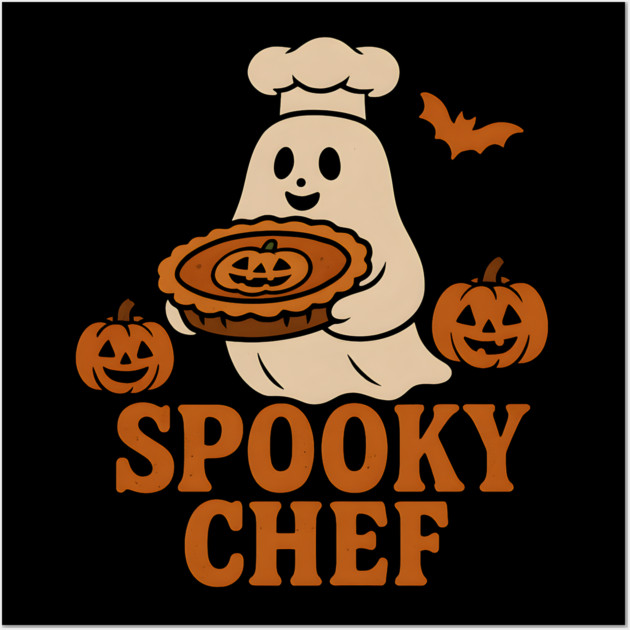 Spooky Chef Halloween Ghost Pumpkin Pie Graphic Gift Wall Art by MakerMind8.2