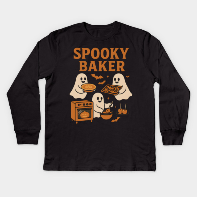Spooky Baker Halloween Ghost Baking Graphic Gift Kids Long Sleeve T-Shirt by MakerMind8.2