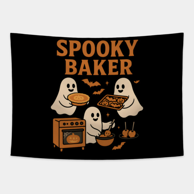 Spooky Baker Halloween Ghost Baking Graphic Gift Tapestry by MakerMind8.2