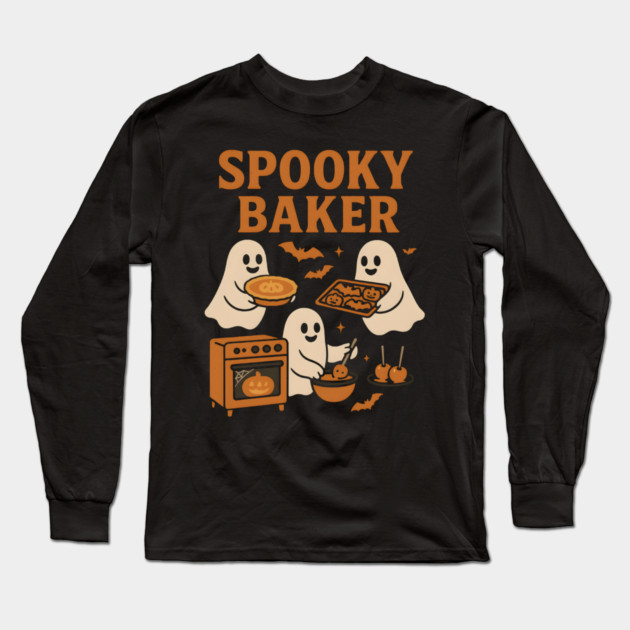 Spooky Baker Halloween Ghost Baking Graphic Gift Long Sleeve T-Shirt by MakerMind8.2