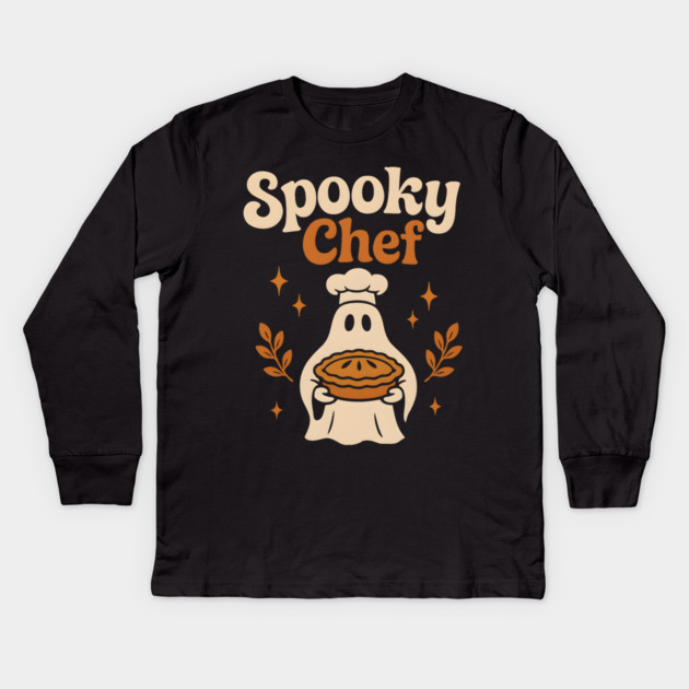 Spooky Chef Halloween Ghost Baking Pie Graphic Gift Kids Long Sleeve T-Shirt by MakerMind8.2