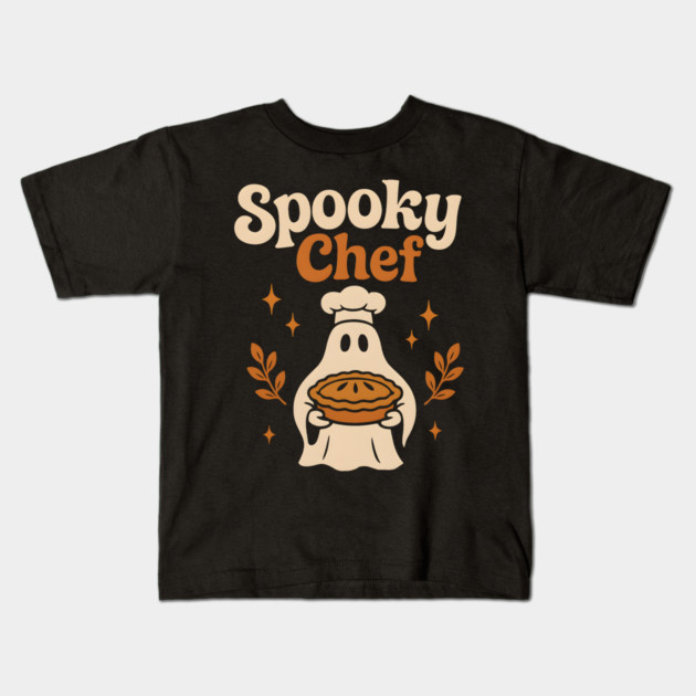 Spooky Chef Halloween Ghost Baking Pie Graphic Gift Kids T-Shirt by MakerMind8.2