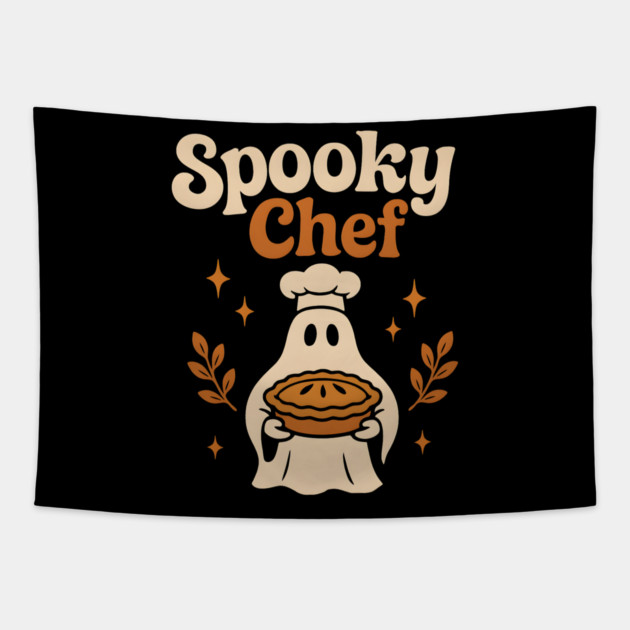 Spooky Chef Halloween Ghost Baking Pie Graphic Gift Tapestry by MakerMind8.2