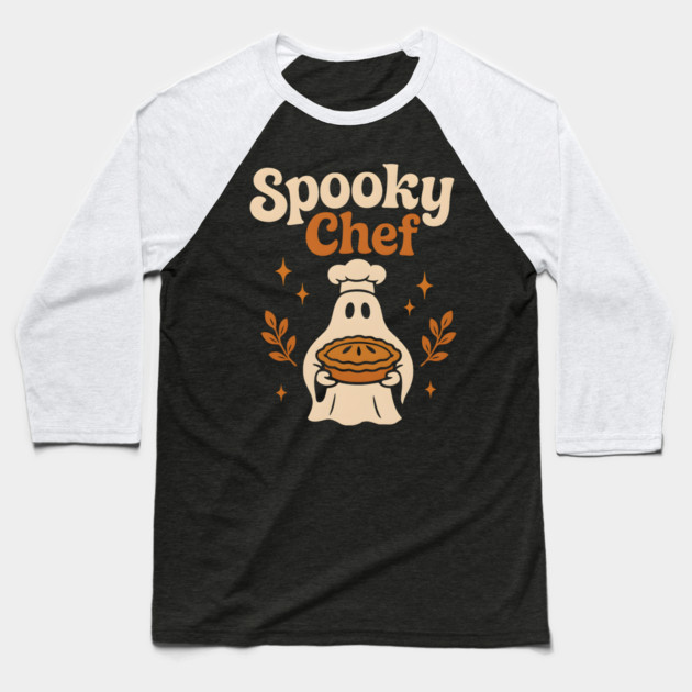 Spooky Chef Halloween Ghost Baking Pie Graphic Gift Baseball T-Shirt by MakerMind8.2