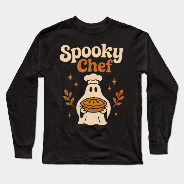 Spooky Chef Halloween Ghost Baking Pie Graphic Gift Long Sleeve T-Shirt by MakerMind8.2