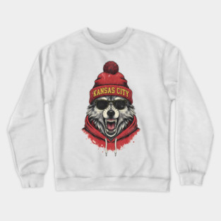 Kansas City Wolf Design - Howling wolf, Unique, Best Gift Idea for Men, Women, Kids, Dad, Mom, for Christmas, Birthday, Football, Lovers, Fans, Funny, Special, cool, badass, 70s, 80s, 90s, Players, Retro, Vintage, Crewneck Sweatshirt
