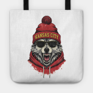 Kansas City Wolf Design - Howling wolf, Unique, Best Gift Idea for Men, Women, Kids, Dad, Mom, for Christmas, Birthday, Football, Lovers, Fans, Funny, Special, cool, badass, 70s, 80s, 90s, Players, Retro, Vintage, Tote