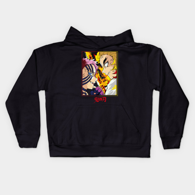 Demon Slayer Rengoku vs Akaza Clash Art Kids Hoodie by Otaku Vibes