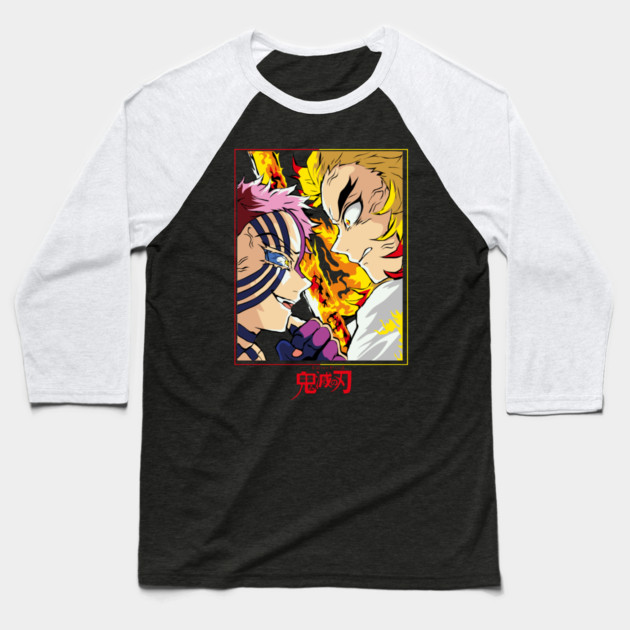 Demon Slayer Rengoku vs Akaza Clash Art Baseball T-Shirt by Otaku Vibes