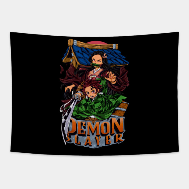 Demon Slayer Tanjiro and Nezuko Art Tapestry by Otaku Vibes