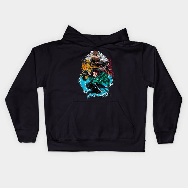 Demon Slayer Main Four in Action Kids Hoodie by Otaku Vibes