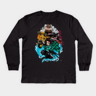 Demon Slayer Main Four in Action Kids Long Sleeve T-Shirt