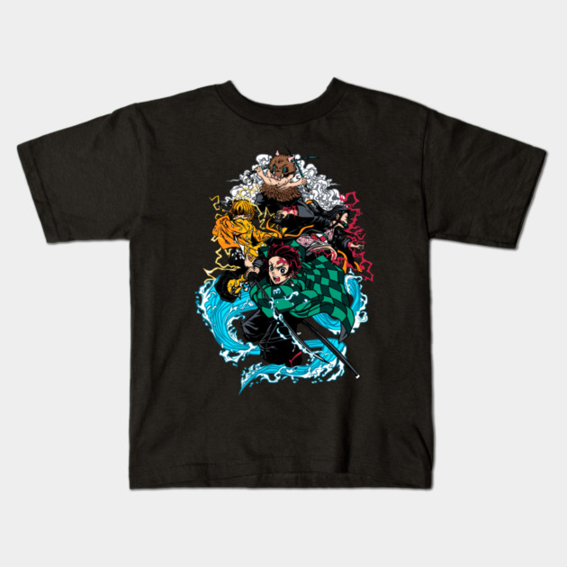 Demon Slayer Main Four in Action Kids T-Shirt by Otaku Vibes