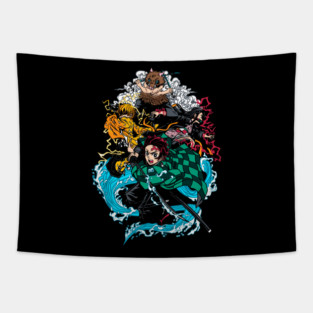Demon Slayer Main Four in Action Tapestry