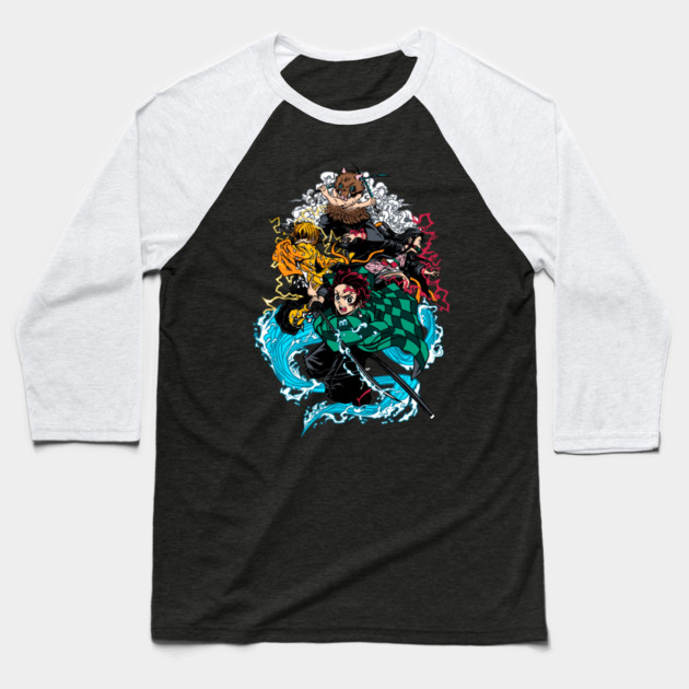 Demon Slayer Main Four in Action Baseball T-Shirt by Otaku Vibes