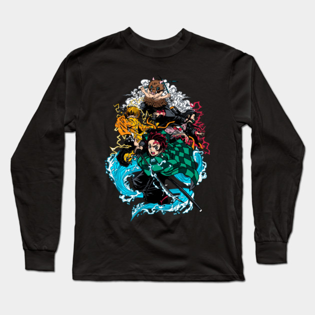 Demon Slayer Main Four in Action Long Sleeve T-Shirt by Otaku Vibes
