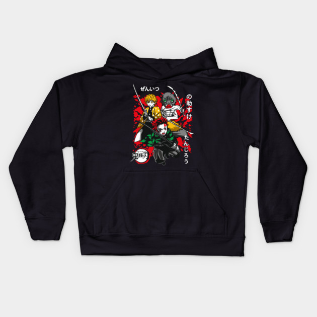 Demon Slayer Tanjiro, Zenitsu and Inosuke Art Kids Hoodie by Otaku Vibes