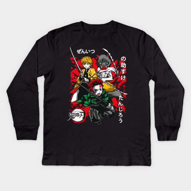 Demon Slayer Tanjiro, Zenitsu and Inosuke Art Kids Long Sleeve T-Shirt by Otaku Vibes
