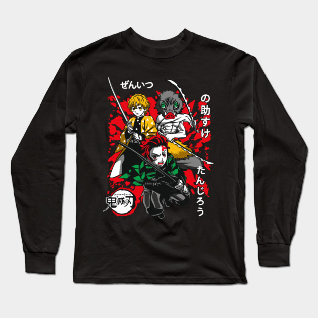Demon Slayer Tanjiro, Zenitsu and Inosuke Art Long Sleeve T-Shirt by Otaku Vibes