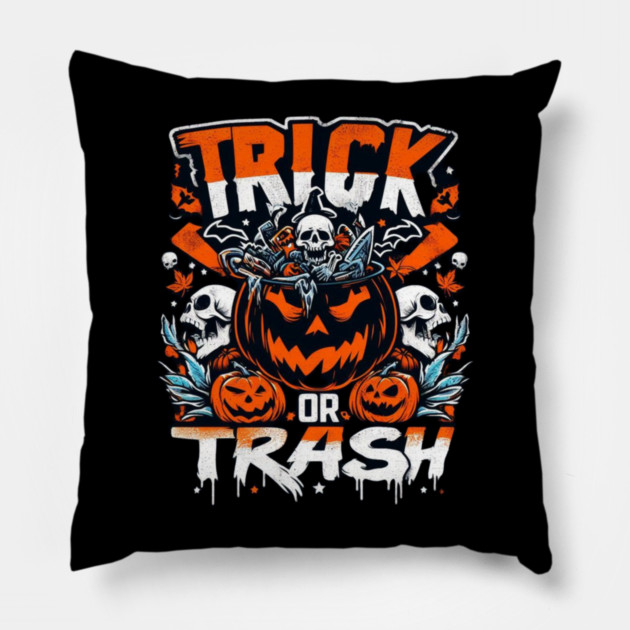 halloween trick or trash Pillow by Graphic tees