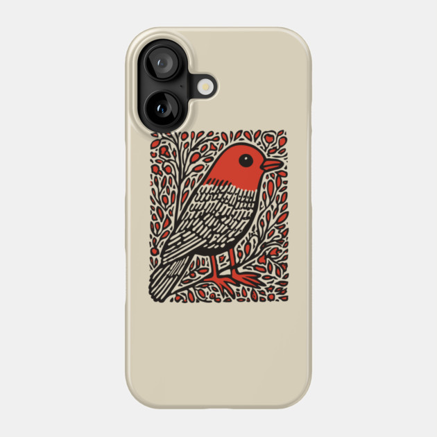 Linocut Robin | The First Sign of Spring Phone Case by TuncGK