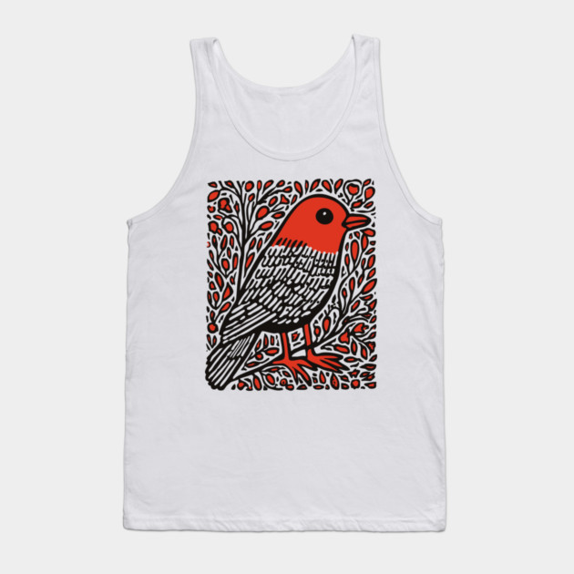 Linocut Robin | The First Sign of Spring Tank Top by TuncGK