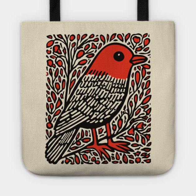 Linocut Robin | The First Sign of Spring Tote by TuncGK