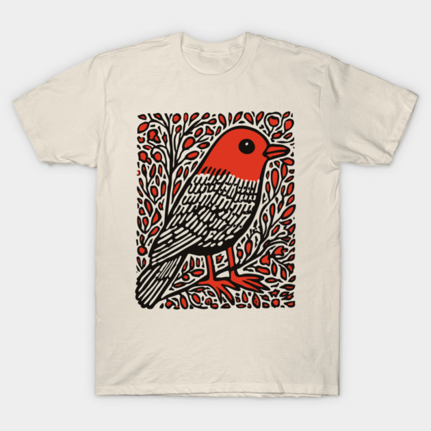 Linocut Robin | The First Sign of Spring T-Shirt by TuncGK