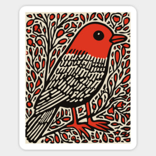 Linocut Robin | The First Sign of Spring Magnet