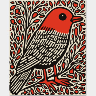 Linocut Robin | The First Sign of Spring Posters and Art