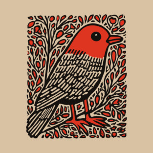 Linocut Robin | The First Sign of Spring T-Shirt