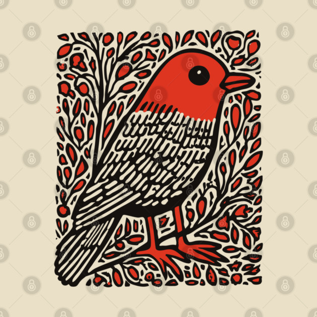 Linocut Robin | The First Sign of Spring by TuncGK