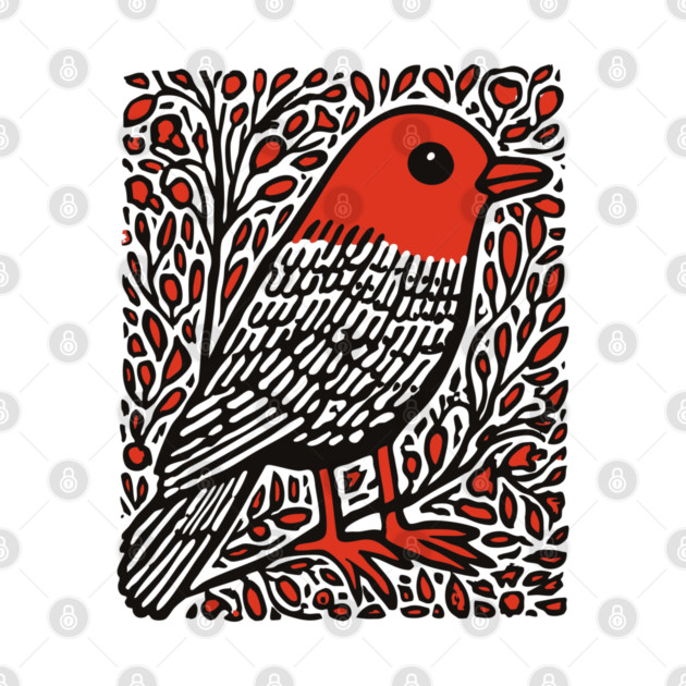 Linocut Robin | The First Sign of Spring by TuncGK