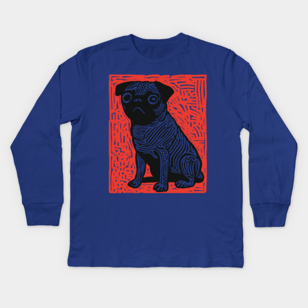 Sad Pug | The Melancholy Curled Tail Kids Long Sleeve T-Shirt by TuncGK