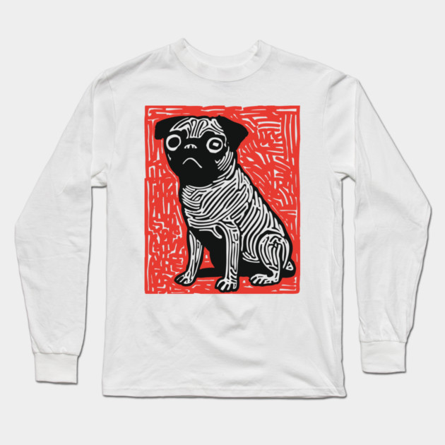 Sad Pug | The Melancholy Curled Tail Long Sleeve T-Shirt by TuncGK