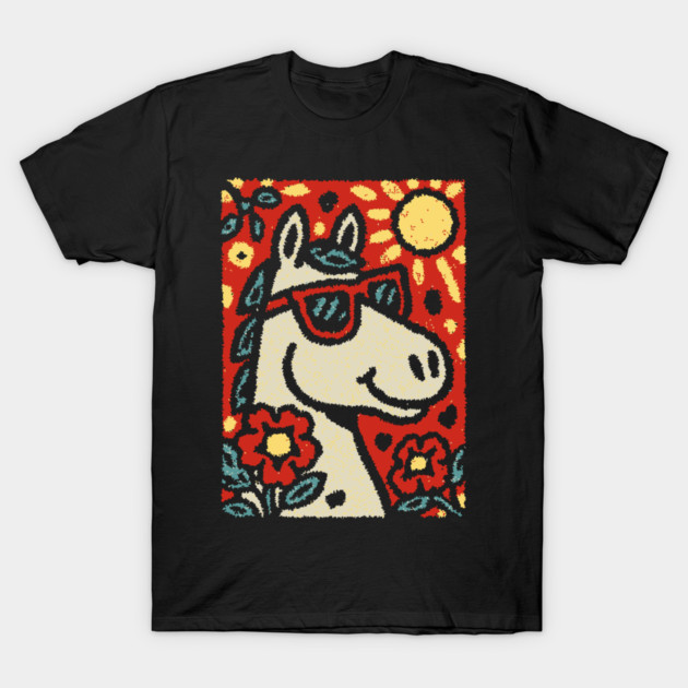 Folk Art Horse | Grandma Pop Art T-Shirt by TuncGK
