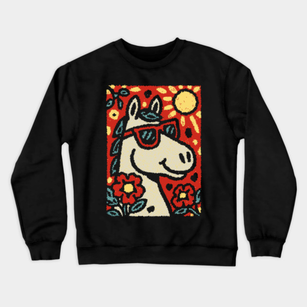 Folk Art Horse | Grandma Pop Art Crewneck Sweatshirt by TuncGK