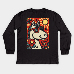 Folk Art Horse | Grandma Pop Art Kids Long Sleeve T-Shirt