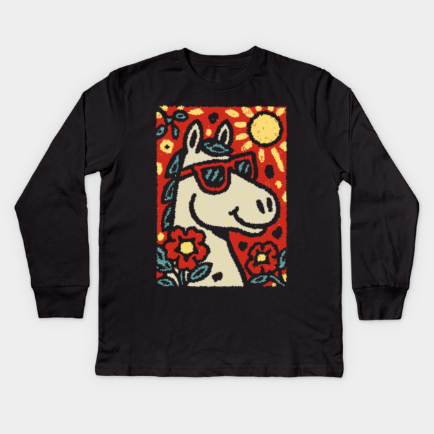 Folk Art Horse | Grandma Pop Art Kids Long Sleeve T-Shirt by TuncGK