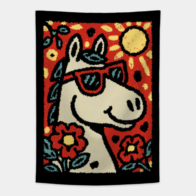 Folk Art Horse | Grandma Pop Art Tapestry by TuncGK