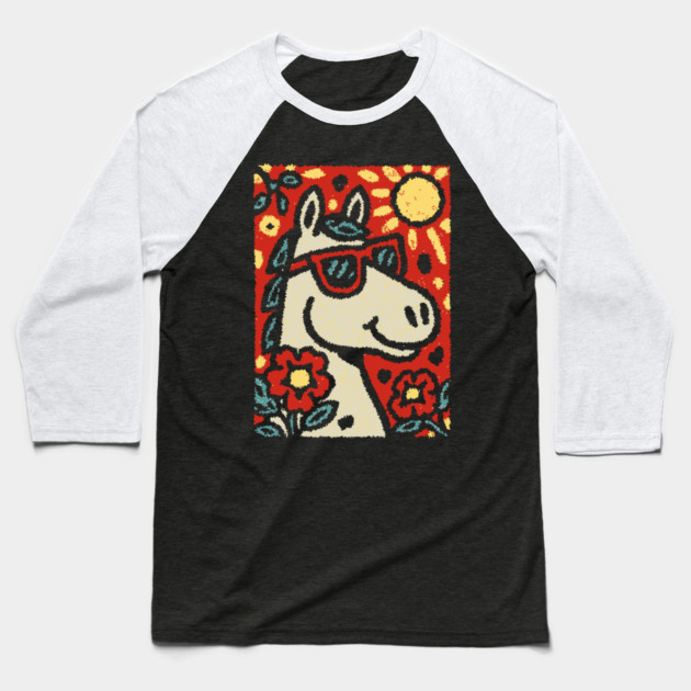 Folk Art Horse | Grandma Pop Art Baseball T-Shirt by TuncGK