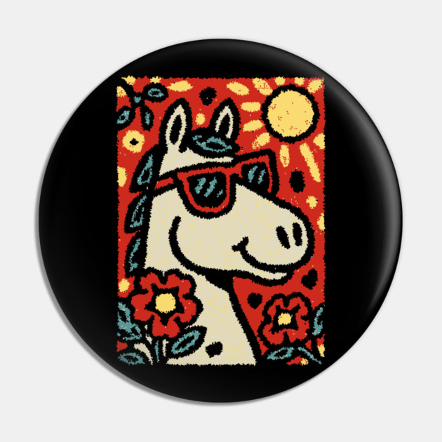 Folk Art Horse | Grandma Pop Art Pin by TuncGK