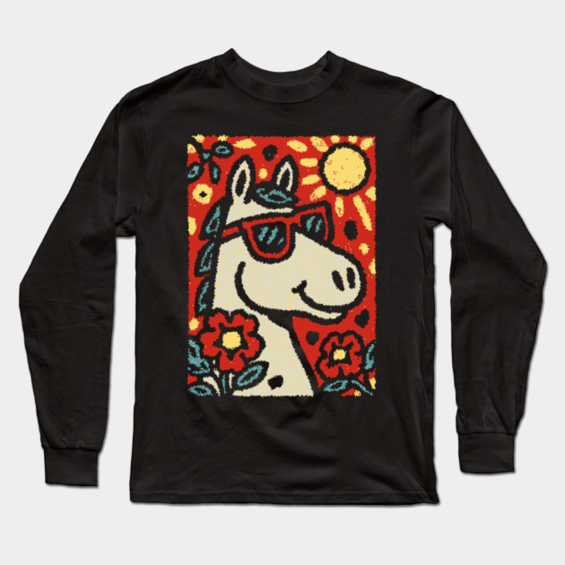 Folk Art Horse | Grandma Pop Art Long Sleeve T-Shirt by TuncGK