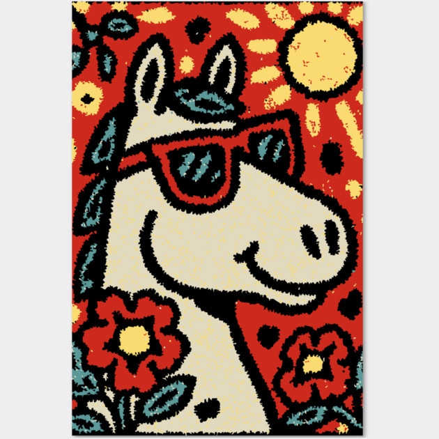 Folk Art Horse | Grandma Pop Art Wall Art by TuncGK