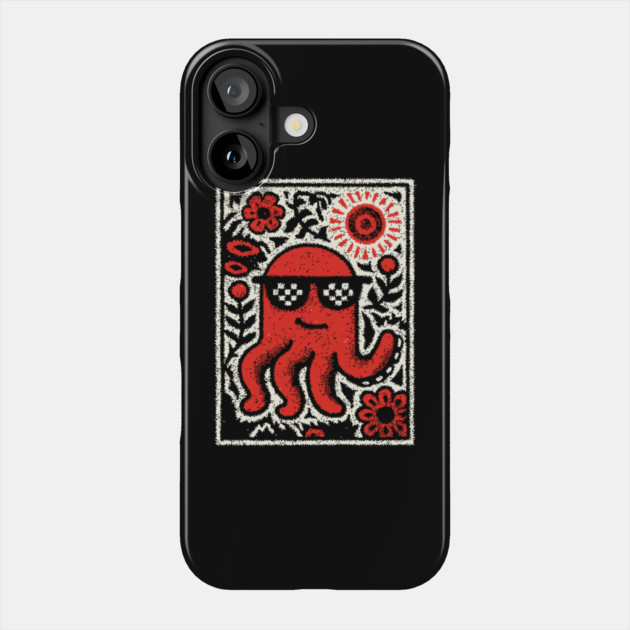 Cool Octopus | Risograph Style Sea Creature Phone Case by TuncGK