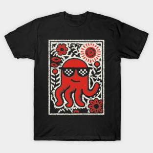 Cool Octopus | Risograph Style Sea Creature T-Shirt