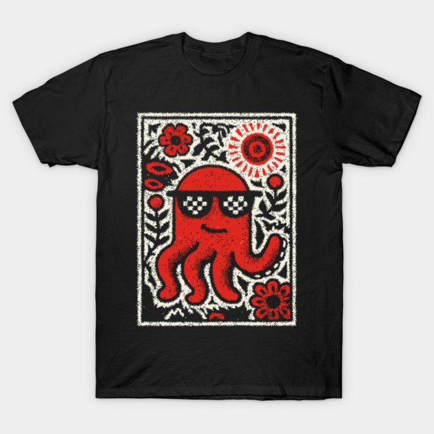 Cool Octopus | Risograph Style Sea Creature T-Shirt by TuncGK
