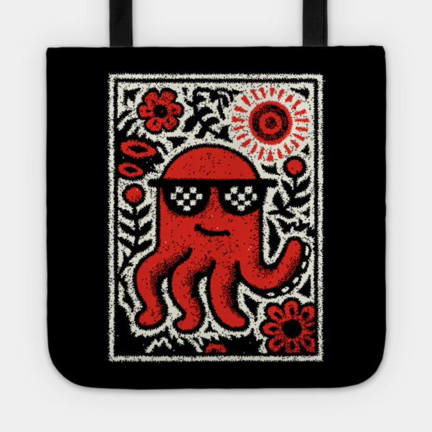 Cool Octopus | Risograph Style Sea Creature Tote by TuncGK