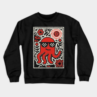 Cool Octopus | Risograph Style Sea Creature Crewneck Sweatshirt