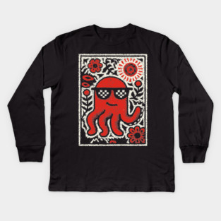 Cool Octopus | Risograph Style Sea Creature Kids Long Sleeve T-Shirt